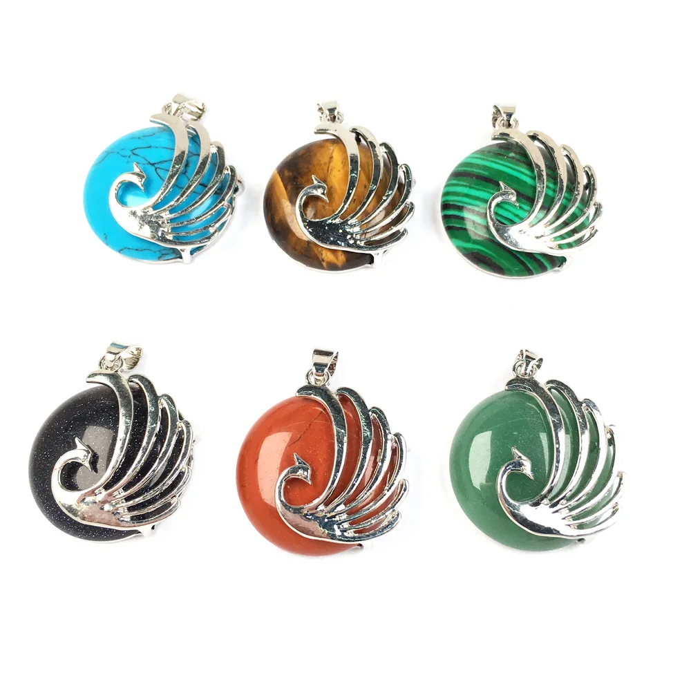 2020 New Ladies DIY Pendant Jewelry Multi-style Peacock-shaped Zinc Alloy + Clasp-shaped Semi-precious Stone Size 25x30m | Украшения и