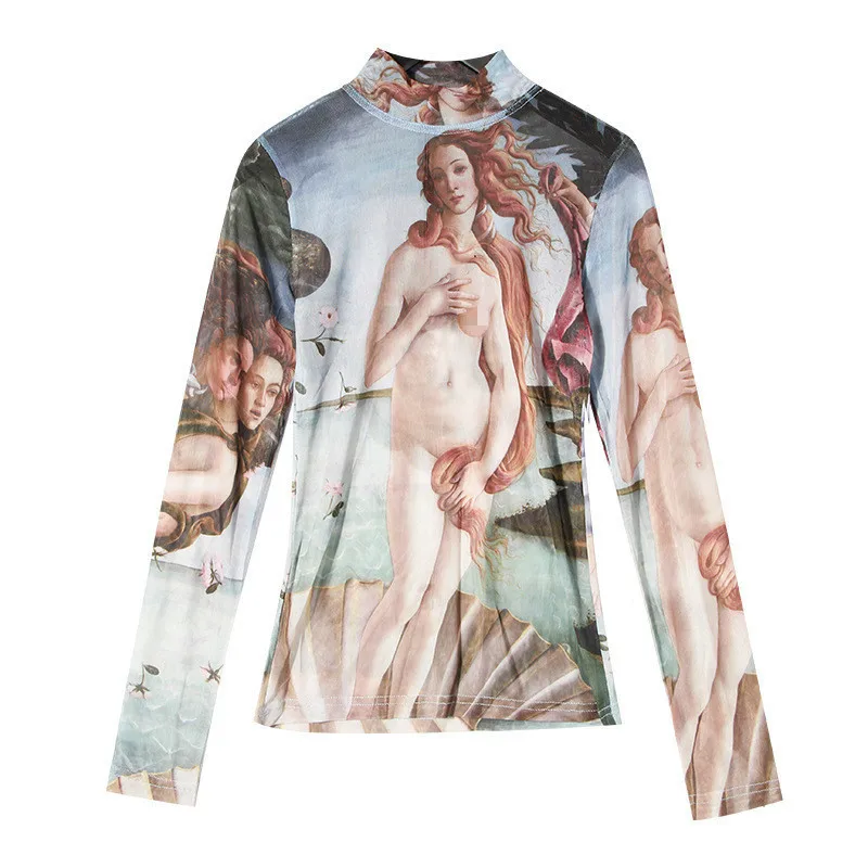 

2020 New Tattoo Half Perspective Vintage Slim Sexy Retro Blouse Tops Harajuku Summer Top Korean Women Gothic Shirt V176