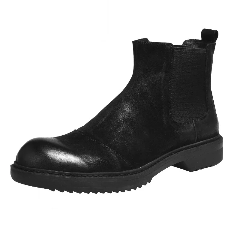 

italian brand men leisure cowboy boots autumn winter genuine leather tooling shoes platform chelsea boot desert botas sapatos