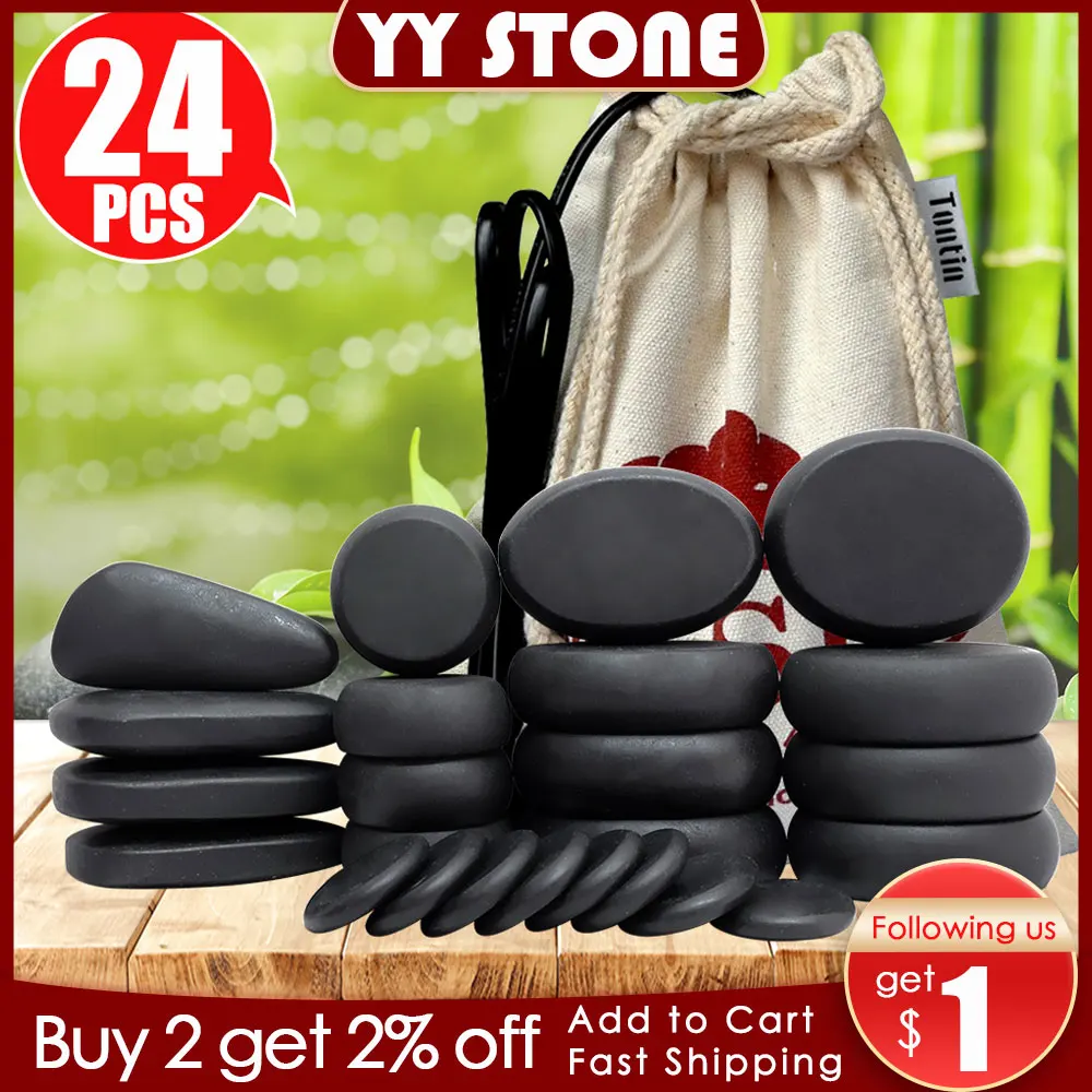 

Tontin Hot stone Massage Body Basalt Stone set Beauty Salon SPA with Thick Canvas Heating bag healthcare back pain relieve