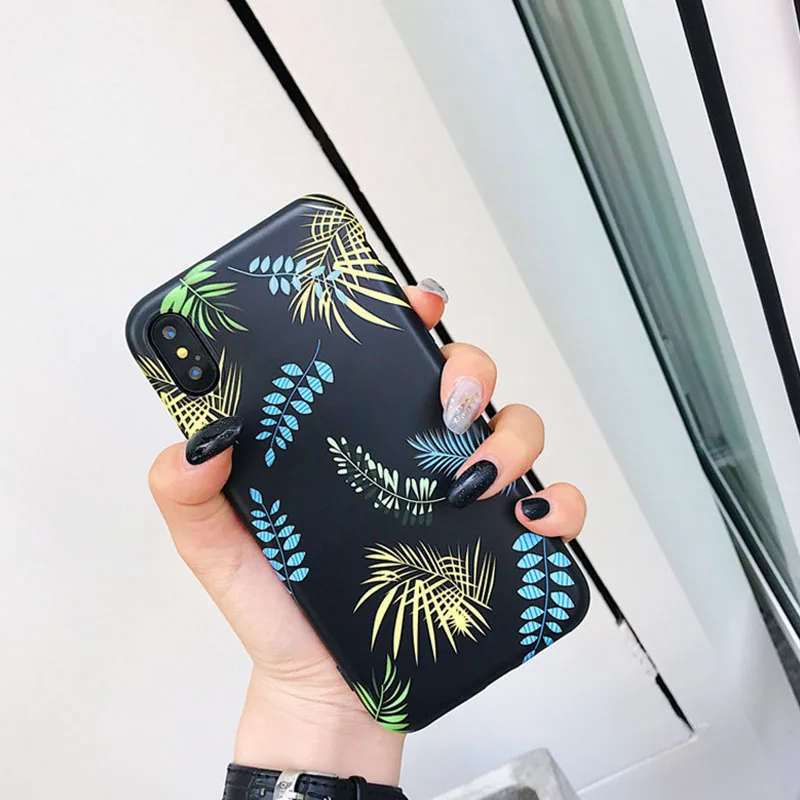 Colorful Leaves Pattern Phone Case for iPhone 6 6s 7 8 Plus X Xs XR Max TPU Soft Back Cover |