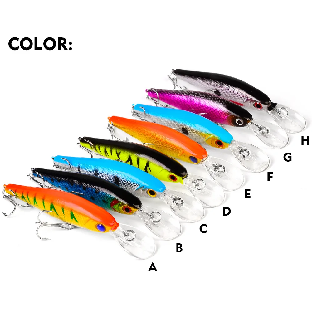 

PROBEROS 8pcs Fishing Lure Set 10cm 9.3g Hard Artificial Minnow Lures 8 Color Crankbait Fishing Baits #6 Treble Hook dw1707