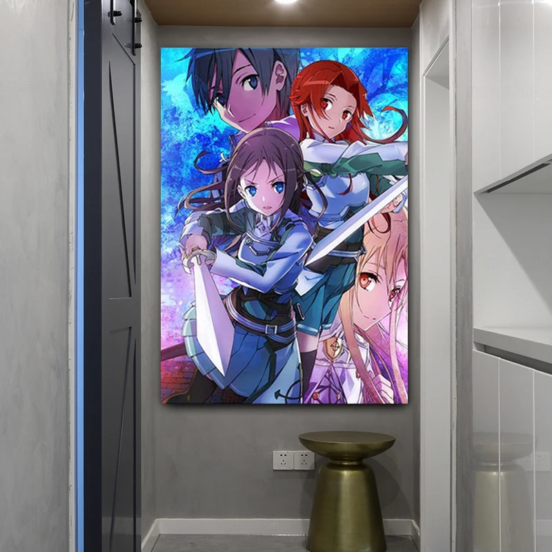 Картина на холсте японская видеоигра аниме меч искусство онлайн плакаты печать