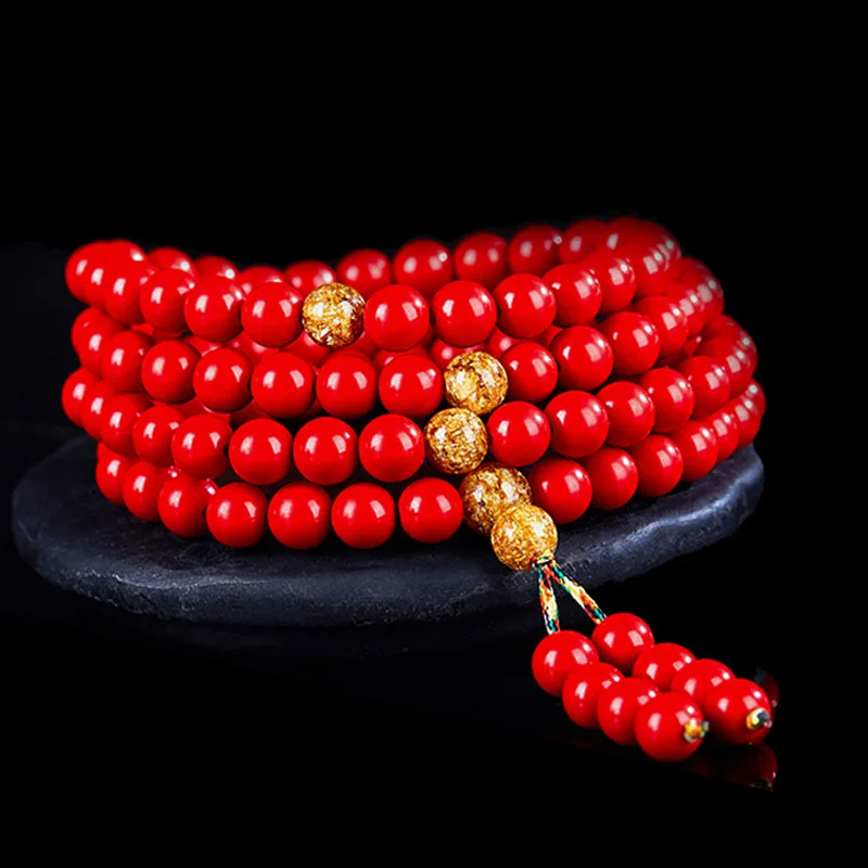 Браслет из Органическая киноварь натуральных красных бусин оригинальный дизайн