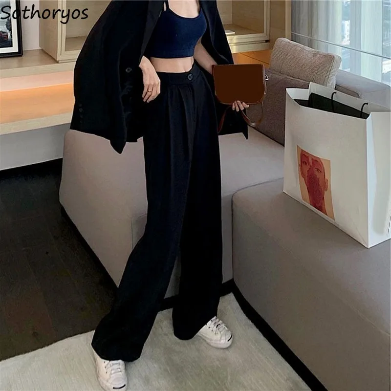 

Black Pants Women Mopping High-waist Casual Fashion Straight Loose Wide-leg All-match Trousers Ladies Korean-style Daily Ulzzang
