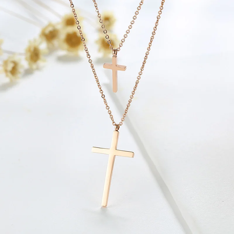 Vnox двойной чокер с крестом Цепочки и ожерелья Для женщин розовое золото цвет