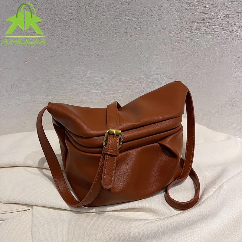 

Solid Color Women Handbag Large Capacity Diagonal Backpack High Quality PU Leather Handbag and Diagonal Bag Retro Shoulder Bag