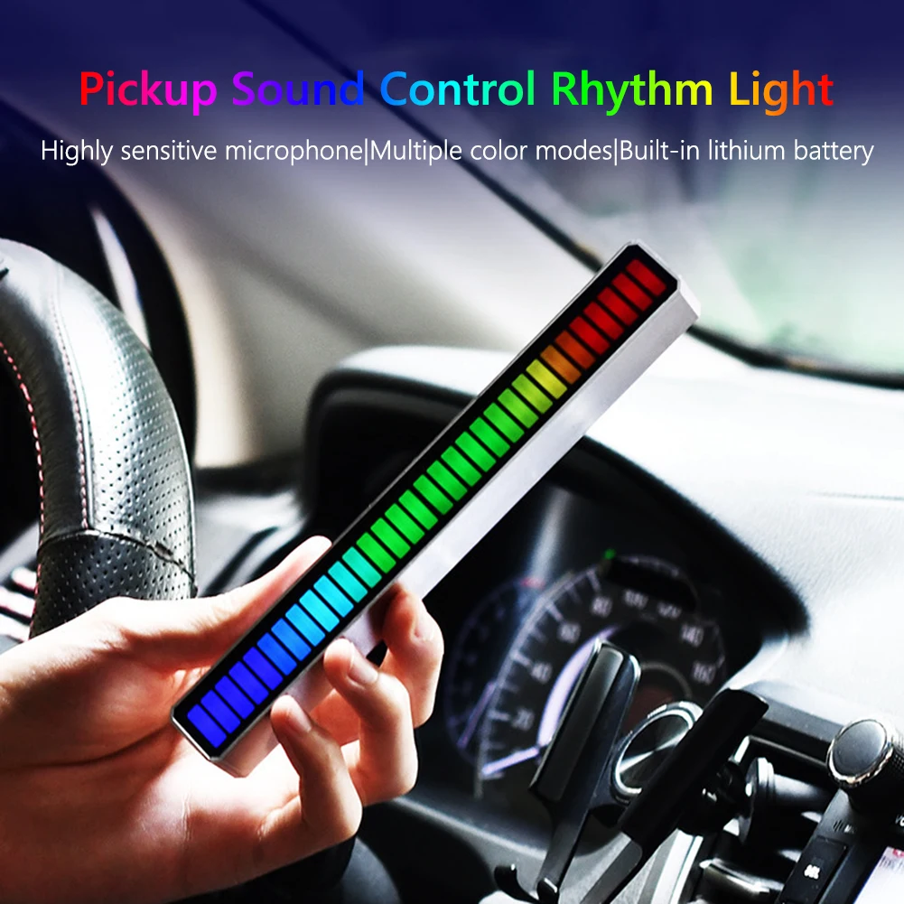 

RGB Sound Control LED Light USB Rechargeable App Voice Activated Pickup Rhythm Light 32 LED Colorful Car Music Ambient Lights