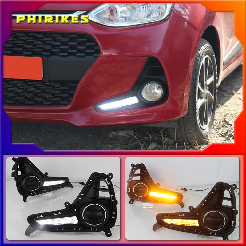 

1 set For Hyundai Grand I10 2017 2018 2019 LED DRL Daytime Running Light Daylight yellow turn lights lamp