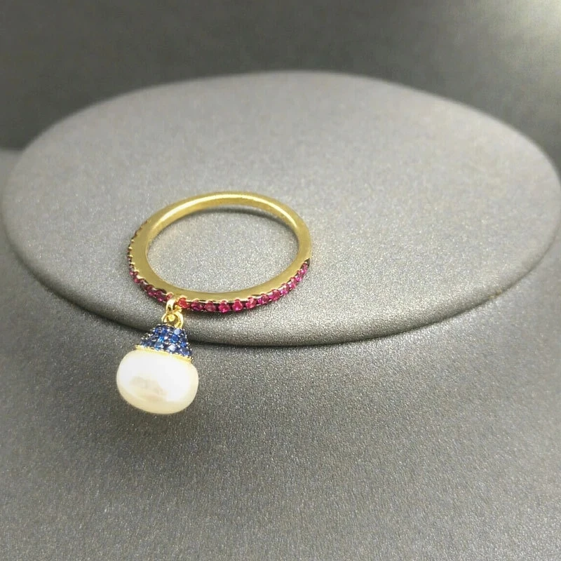 

S925 pure silver ring with purple pearls, lady, golden, yellow, restore ancient ways, fashion