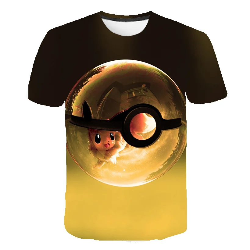 Новинка 2021 летняя футболка с 3D принтом для Pokemon Детская мальчиков и девочек топы