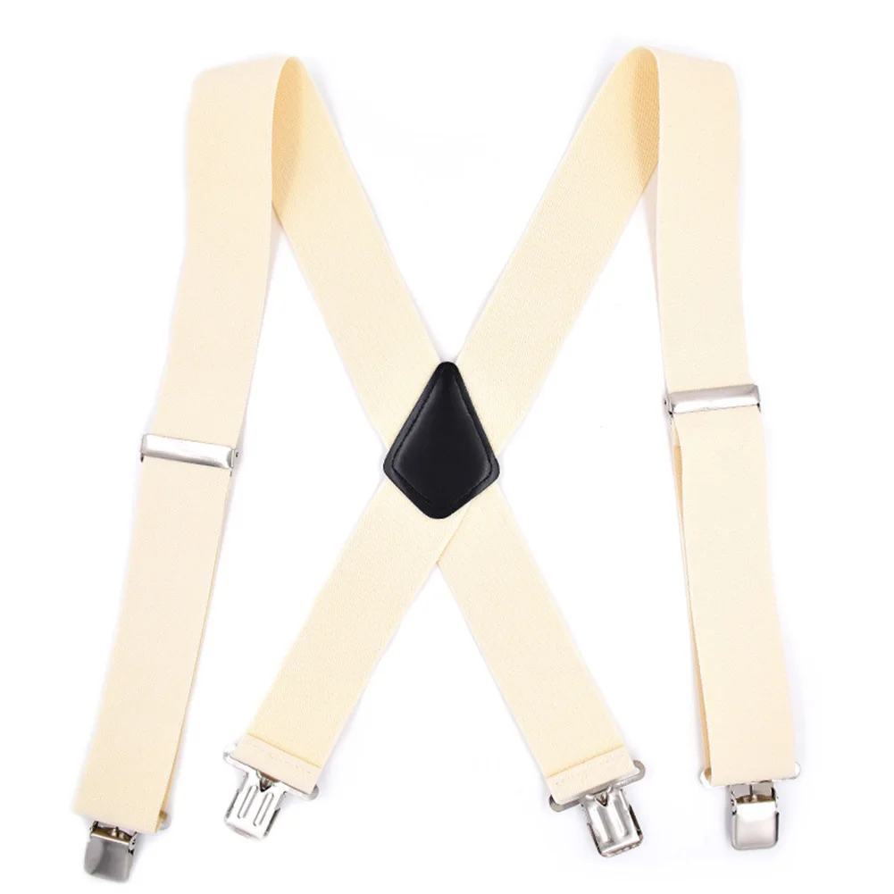 

Men Apparel Accessory Suspender Adults X Back Elastic Heavy Duty Swivel Hook Braces Adjustable Solid 4 Clips