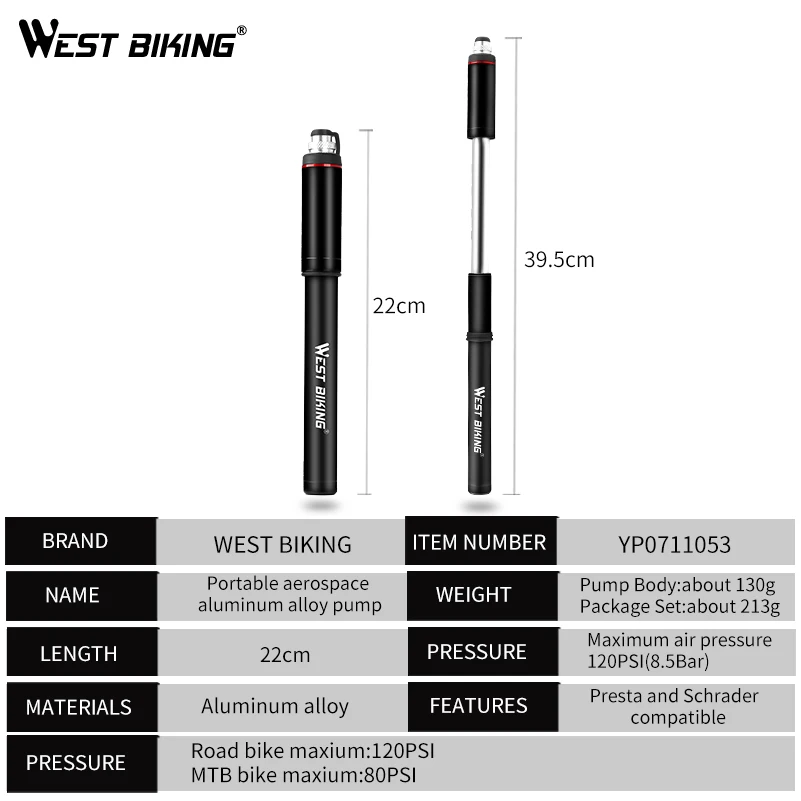 WEST BIKING велосипедный насос манометр трубка 120PSI Presta Schrader шланг воздушный для шин