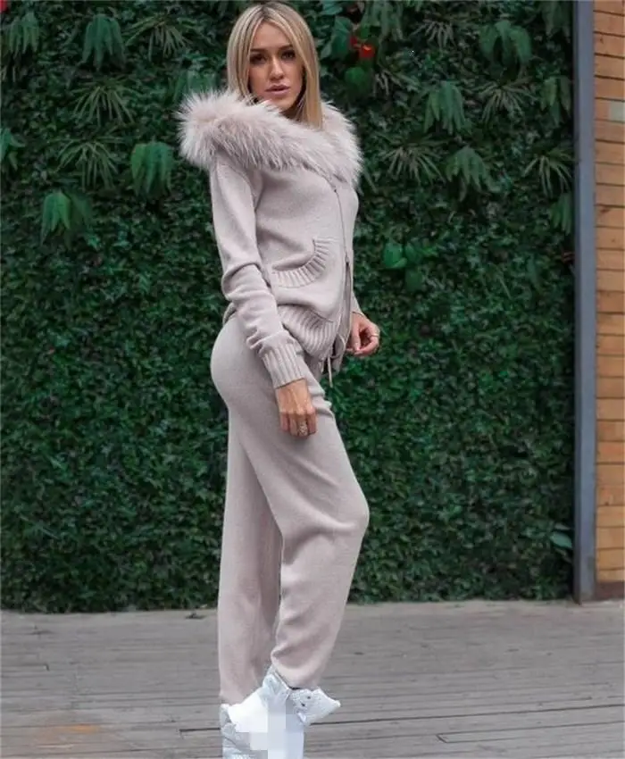 Новинка 2019 женский зимний комплект из 2 предметов с воротником искусственного