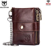 bullcaptain genuine leather mens wallet coin purse compact mini card holder rfid blocking wallets chain combination wallets