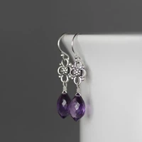 simple purple diamond pendant earrings for engagement anniversary gift
