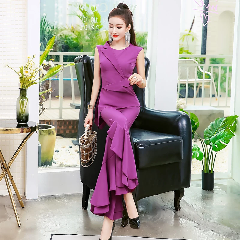 

2021 Summer New Women's Clothing Fashionable Elegant Socialite Irregular Top with Bell-Bottom Slimming Two-Piece Pants