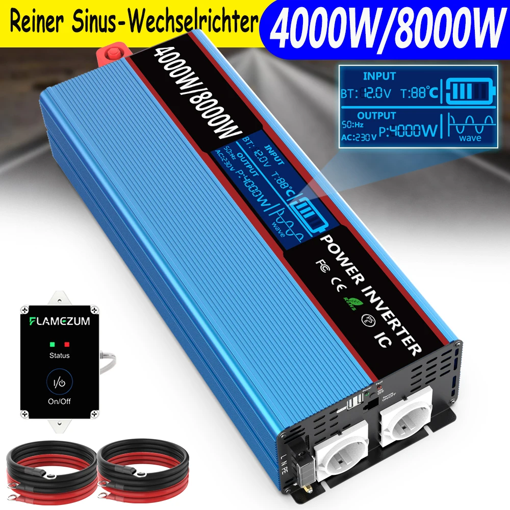 8000W 7000W 5000W 4000W 3000W 2400W 2000W инвертор с чистым синусом Мощность DC12V 24V до 120V 220V 230V 240V ЖК