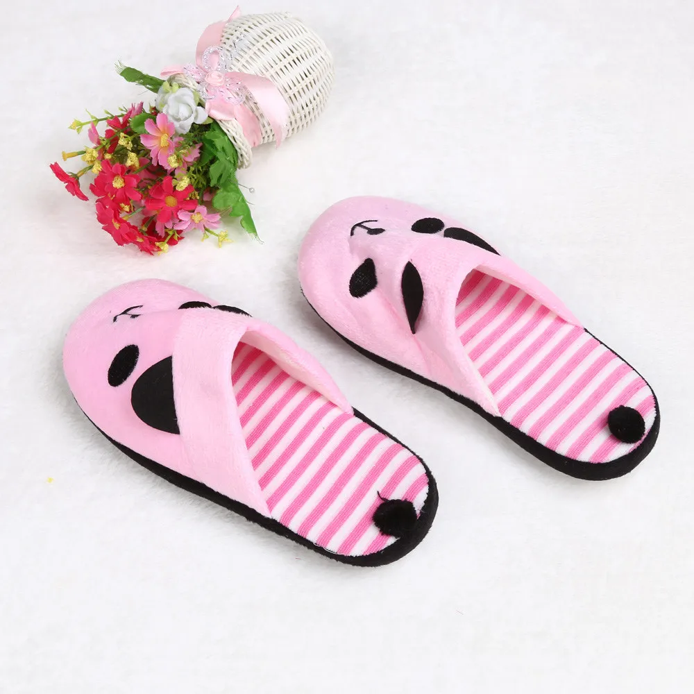 Женские теплые тапочки милые домашние с пандой из мультфильма мягкие полосатые