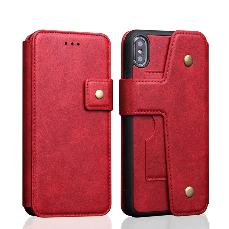 Роскошная натуральная кожа Сьемный чехол для телефона для Apple IPhone X XS 11 Pro Max XR 6s 7 8 плюс крышкой и отделением для карт Кошелёк на магните чехол - Цвет: Красный