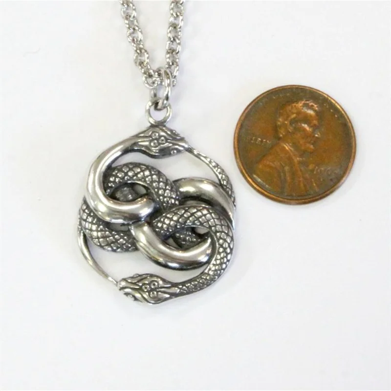 

Auryn Double Ouroboros Snake Pendant Necklace Chain Statement Necklaces for Women Men Punk Party Jewelry Accessories Gifts