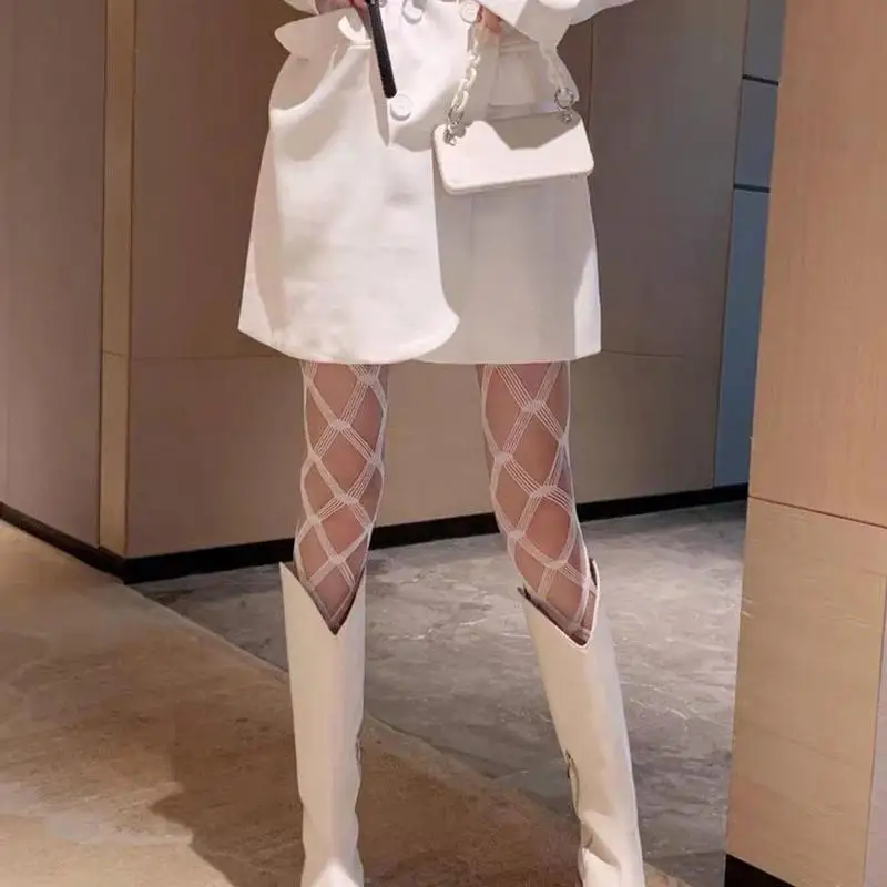 Женские ажурные сексуальные колготки черные белые сетчатые чулки женские