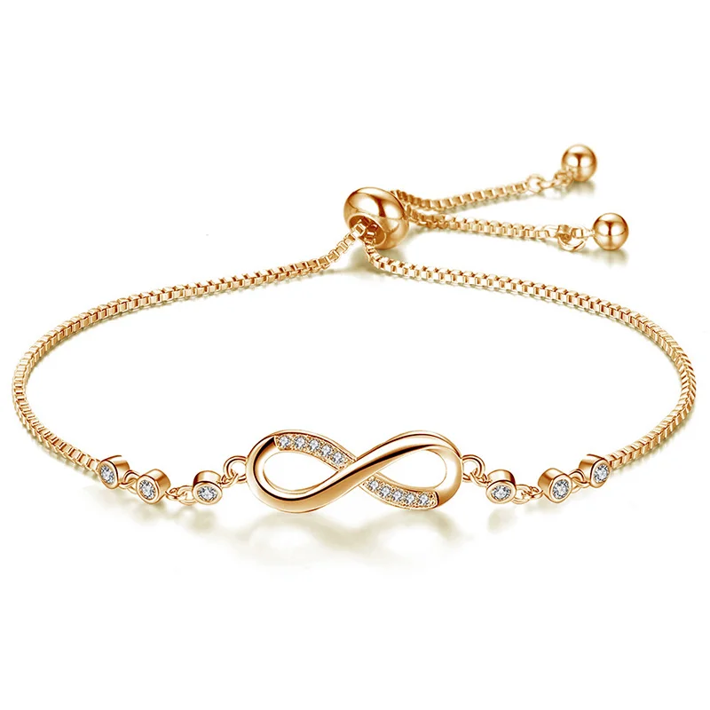 

Fashion Cubic Zirconia Silve Color Infinity Bracelets Simple Friendship Adjustable Bracelets For Women Wedding Jewelry Gifts
