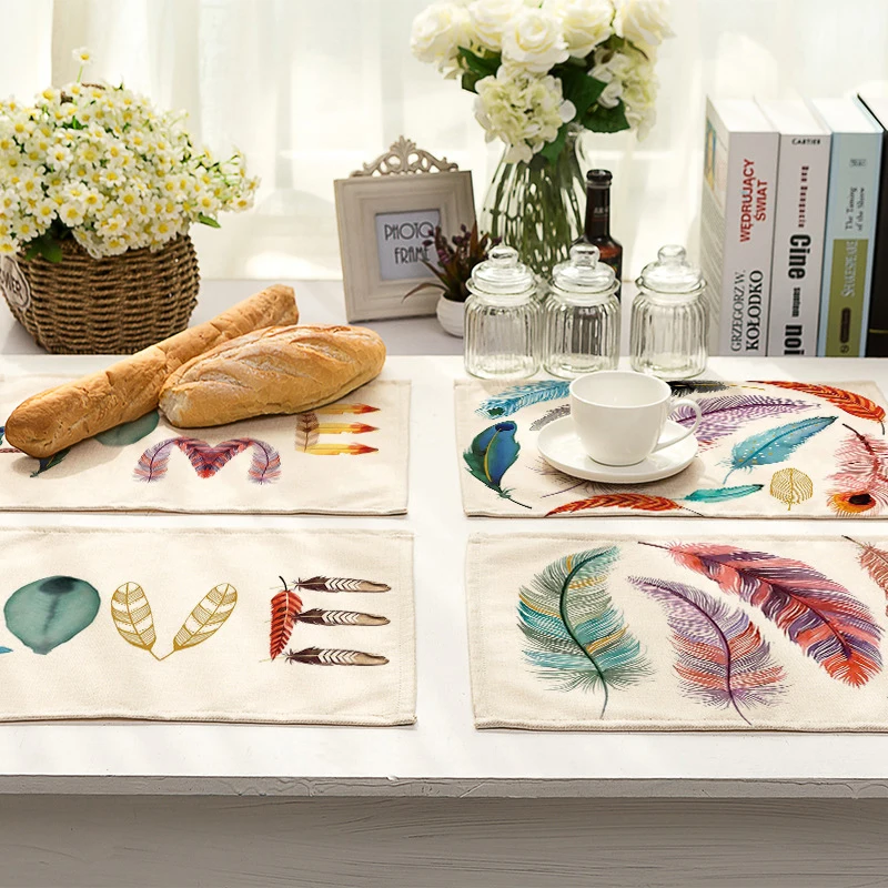 Разноцветные перья тарелка хлопок лен подставка в стиле Вестерн изоляция