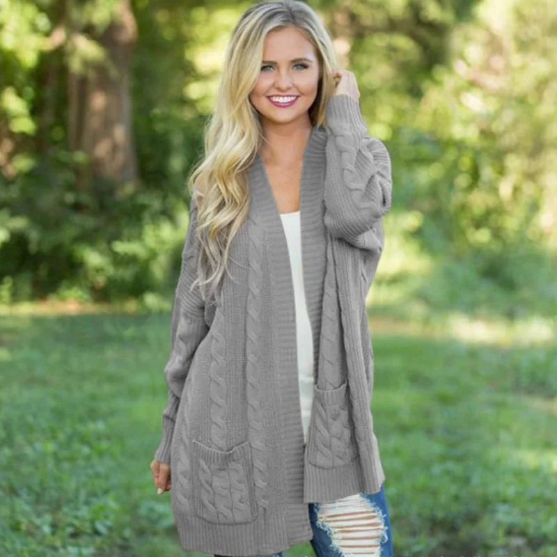 

Autumn and winter new style bat sleeves plus size long knitted cardigan sweater women's jacket