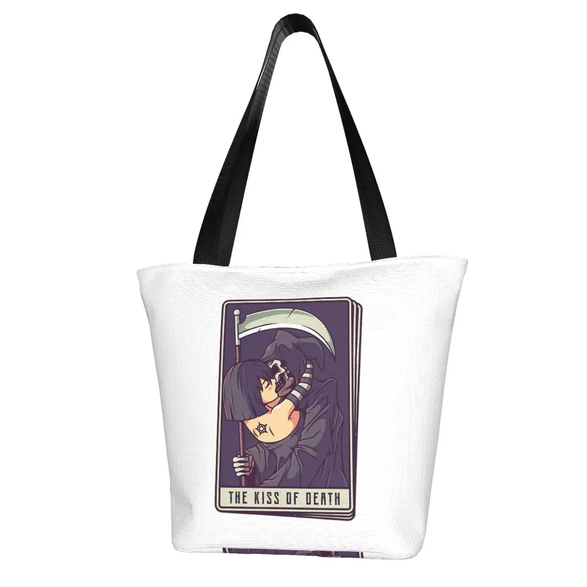 Blackcraft Vintage Death The Grim Reaper Kiss Tarot Card Shopping Bag Aesthetic Cloth Outdoor Handbag Female Fashion Bags