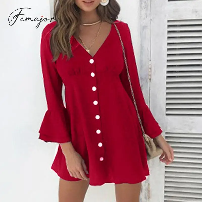 Femajor 2019 осеннее платье Для женщин модные красные короткие вечерние платья