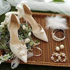 1 пара классических жемчужин стразы свадебные туфли на высоких каблуках для свадьбы выпускного искусства DIY