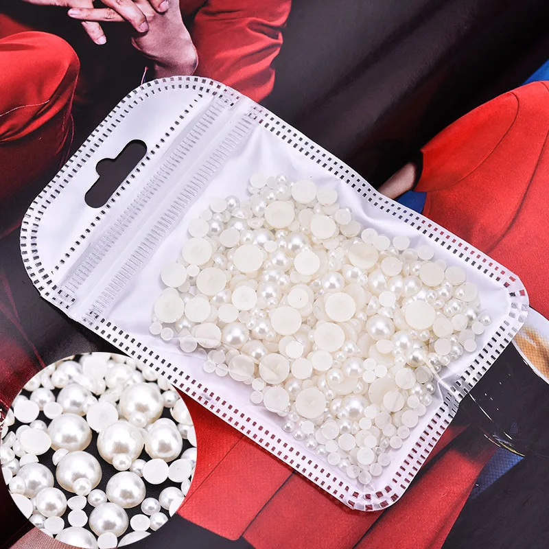 

2/3/4/5/6/7mmAcrylic Flatback Pearl Beads 1200-2000 pcs pack Ivory/ White /Beige Half Round DIY Resin Flatback Nail Art Pearl