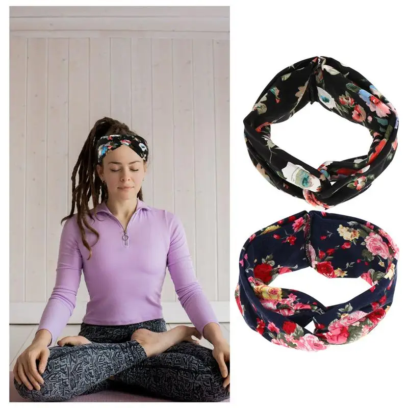 

2Pcs Yoga Headbands Fine Hair Accessories Headdress Rose Printing Hairbands Head Bands