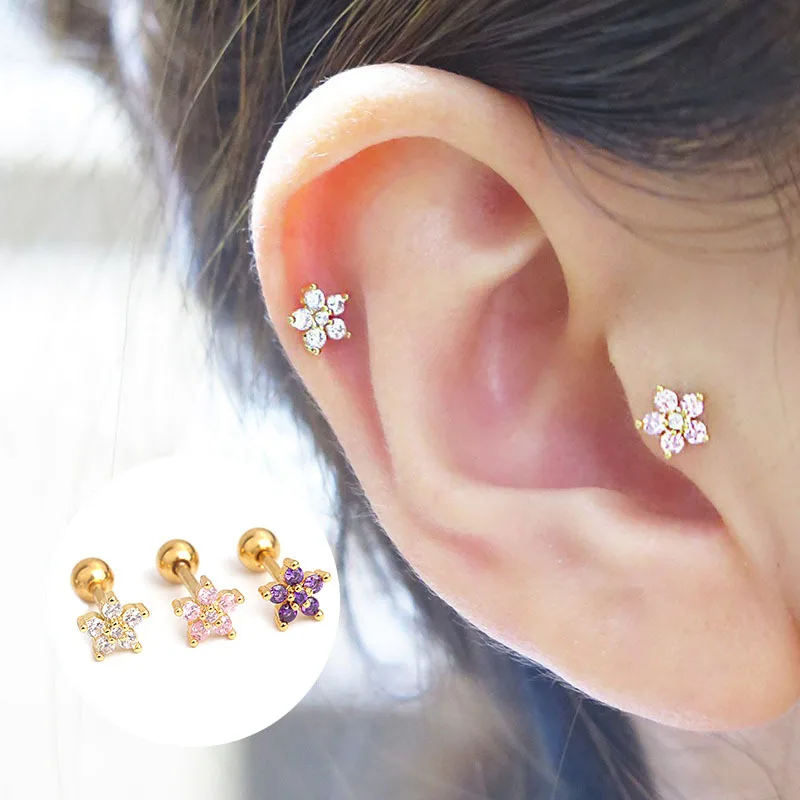 

Stainless Steel Piercing Ear Bone Studs Quality Zircon Flower Cartilage Tragus Helix Lip Ear Piercing Earrings Body Jewelry