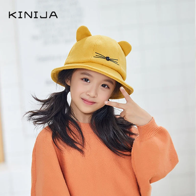 Шляпа для родителей и детей Женская шерстяная шляпа с кошачьими ушками рыбацкая