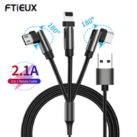 3 in1 usb cable for iphone 12 11 fast charge 180 rotate micro usb type c game controller charging wire for xiaomi samsung huawei