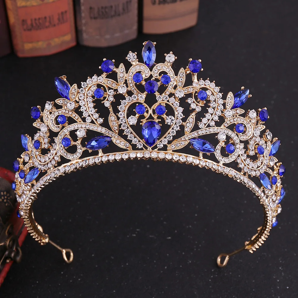 Baroque Blue Crystal Tiaras And Queen Crowns Wedding Hair Accessories Bridal Crown Headpiece Bride | Украшения и аксессуары