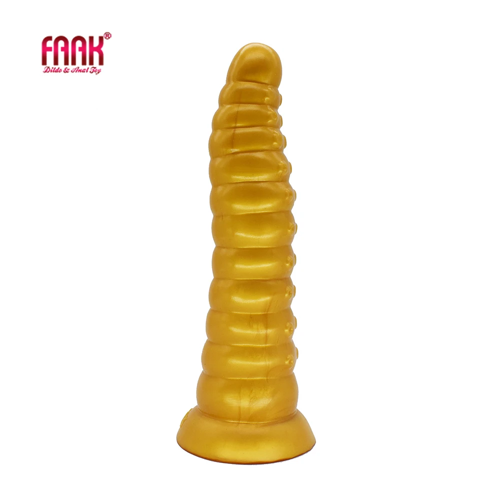 FAAK large anal plug curved golden silicone anal dildo with suction cup beads long sex toy for women g-spot stimulate masturbate