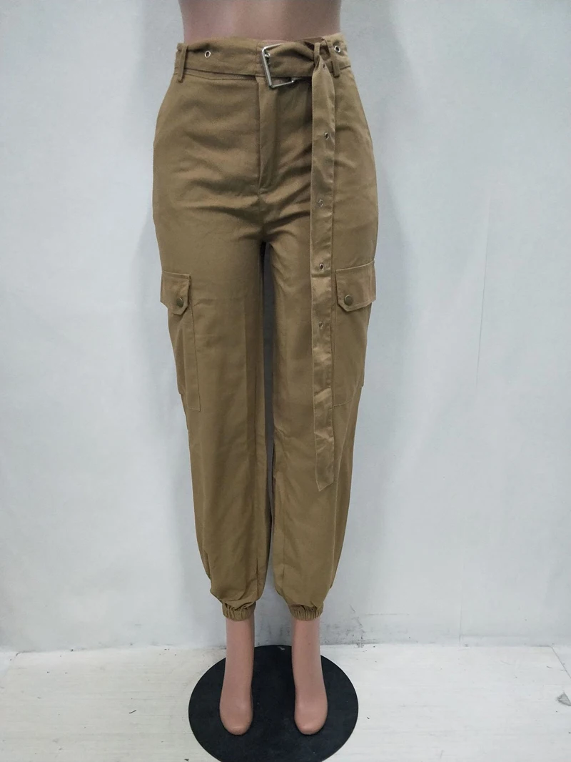 Брюки карго Женские однотонные модные длинные брюки с поясом уличная одежда в