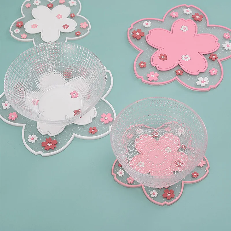 

Cherry Blossoms Silica Gel Coaster Insulation Heat Drink Coffee Mug Tea Cup Mat Waterproof Table Placemat Kitchen Accessories