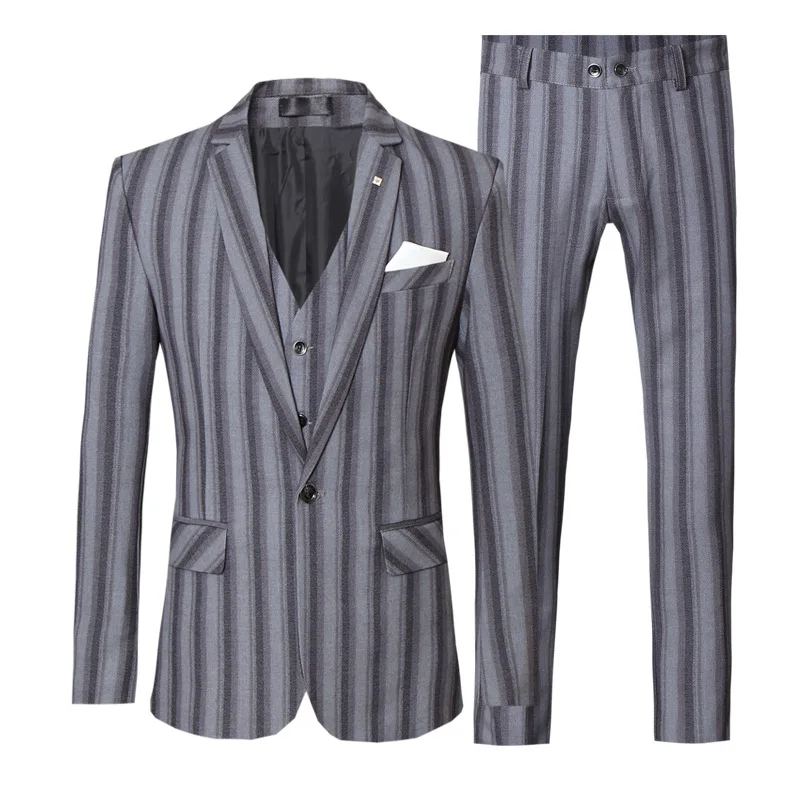 MIAMOOM мужской костюм большого размера Корейская версия серый полосатый из трех
