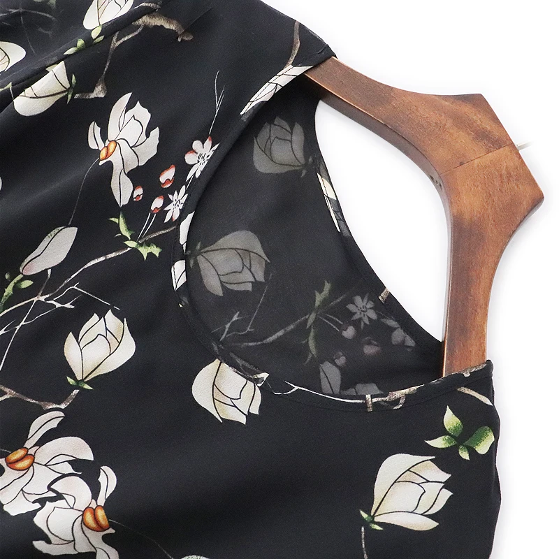 Черное шелковое платье из магнолии с рукавом средней длины большое Двухслойное