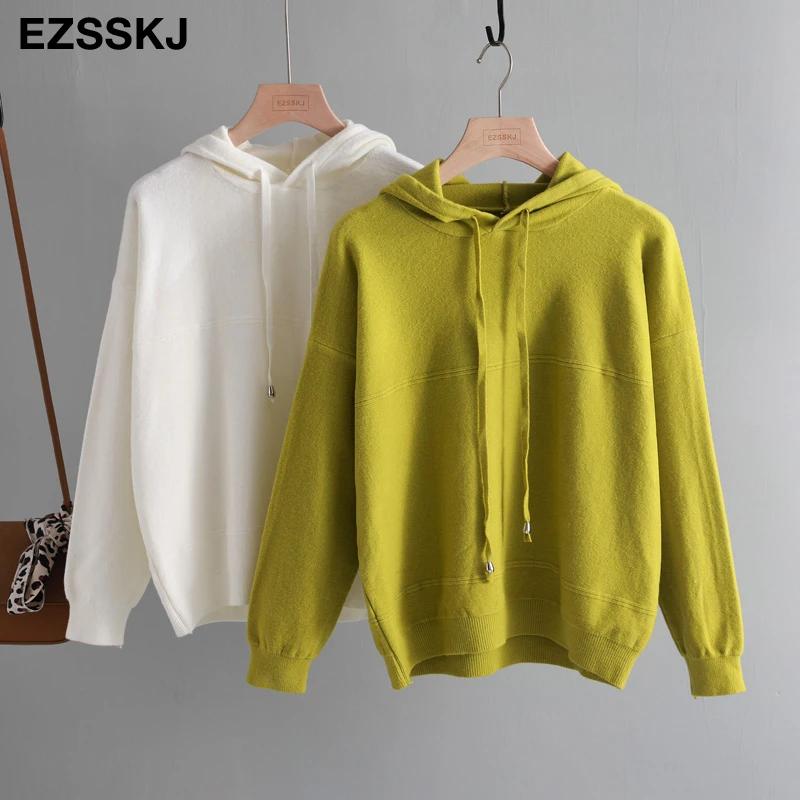 Женский кашемировый свитер с капюшоном мягкий однотонный вязаный пуловер