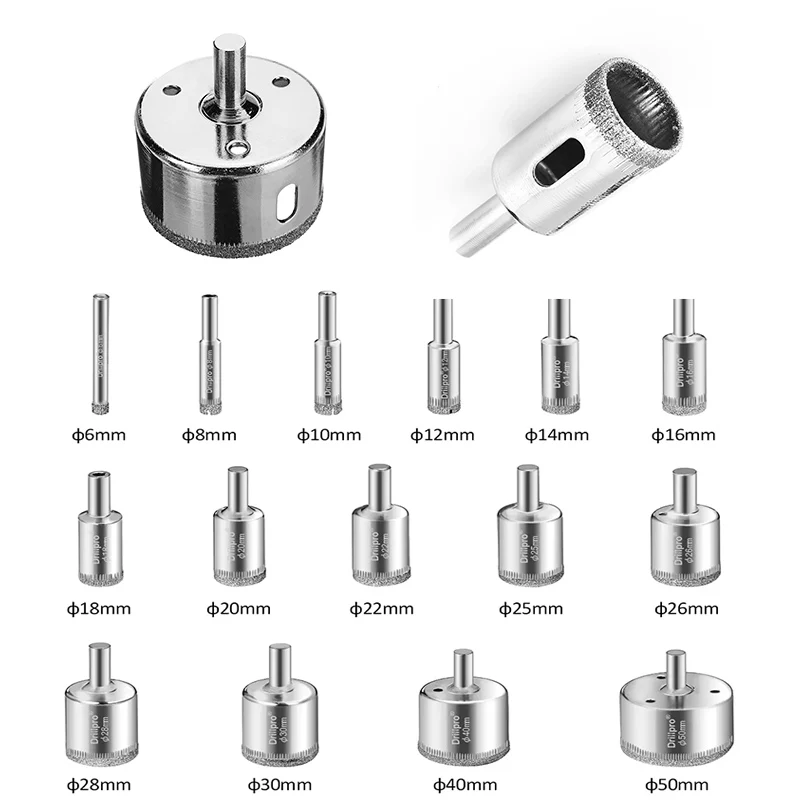 Набор сверл с алмазным покрытием комплект из 15 насадок диаметром 6 50 мм для