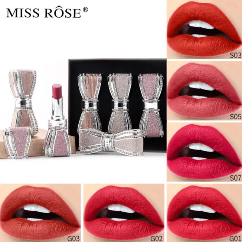 

MISS ROSE Swarovski Diamond Bow Lipstick Sweet and Colorful Stars Four Lipstick Set Long lasting waterproof lip gloss