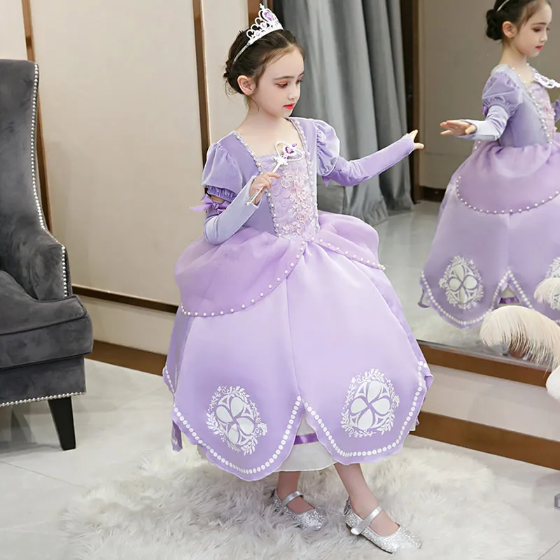 Little Princess Sofia Dresses For Girls Purple Evening Dress Baby Girl Gorgeous Ball Gown Fluffy Prom Frocks Kids Fancy Costumes | Детская