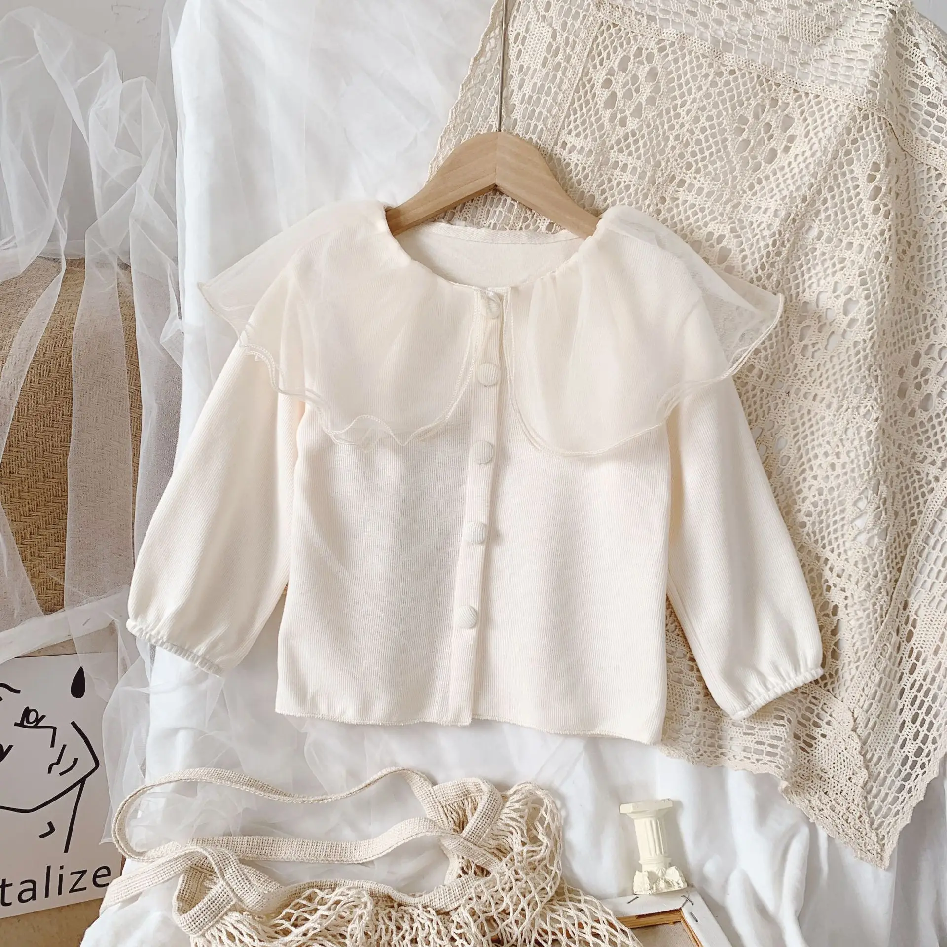 Куртка и пальто для девочек 3-7 лет однобортный кружевной кардиган верхняя одежда