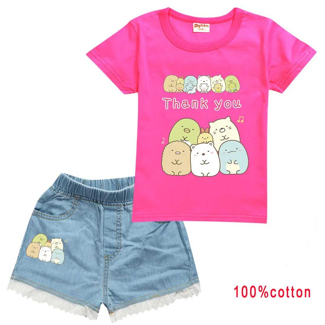 

Summer Cartoon Sumikkogurashi T Shirt Kids Tracksuit Girls Short Sleeves Cotton T Shirt+Jeans 2 Pcs Suits Baby Boys Clothing Set