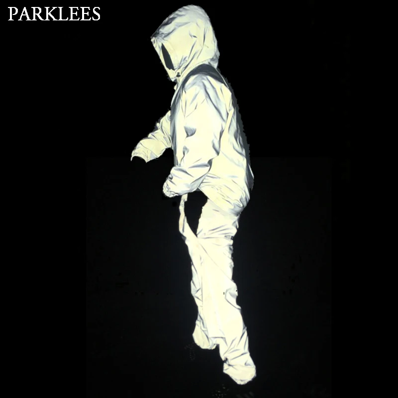 

Men Reflective Jacket Pullover Fashion Casual Sport Mens Jackets and Coats Zipper Big Pocket Men Hoodies Men Hip Hop Streetwear